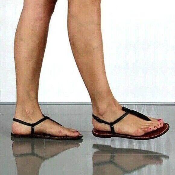 Sam Edelman Gigi Leather T Strap Flat Sandal Thong Toe Ankle Strap Black 5.5 - Picture 9 of 10